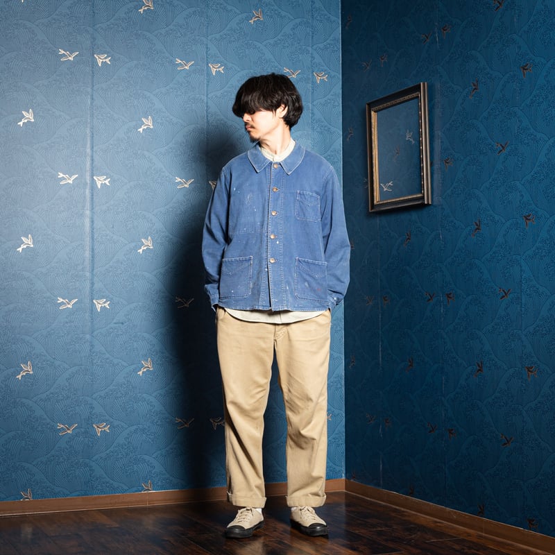 30-40s France Vintage Le Francais Blue Cotton T