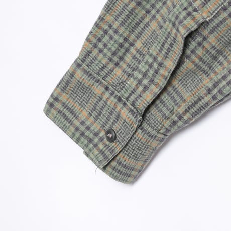 40-50s France Vintage Checked Granpa Shirt Green × Navy