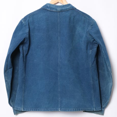 -30s France Vintage Indigo Cotton Linen Work Jacket