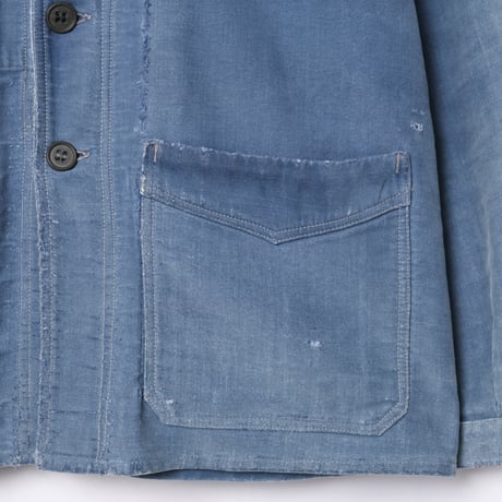 40s France Vintage Le Mont Saint Michel Blue Moleskin Work Jacket