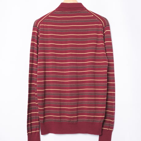70s JOHN SMEDLEY Merino Wool Knit Polo Shirt Burgundy（Made in England)