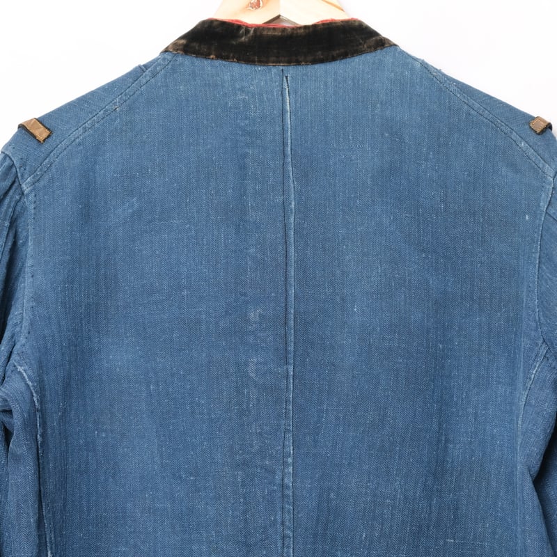 1900s France Antique HBT Indigo Linen Fireman D