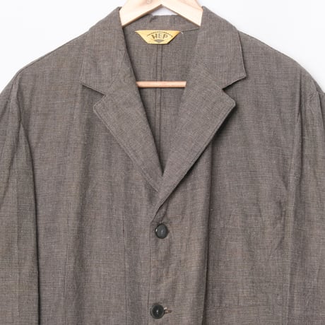 50-60s France Vintage Canvas Black Chambray Tailored Jacket 52