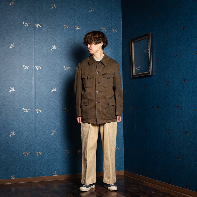 た*ん様 40〜50s フランス　ハンティングジャケット 1940-50s】French Cotton Canvas Hunting Jacket with Animal