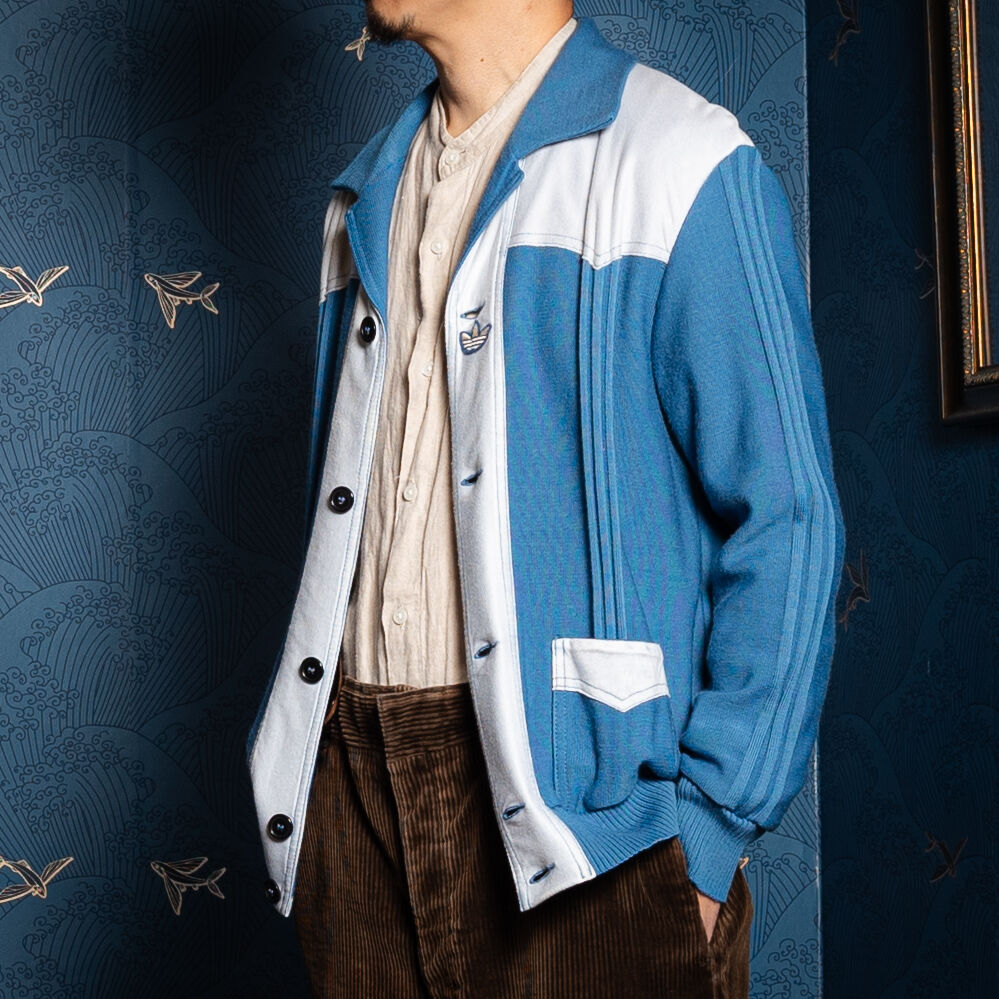 70-80s Vintage adidas Button Knit Jacket Blue G 70-80s Vintage adidas Button Knit Jacket Blue G