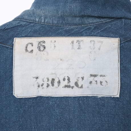 30s Marine Nationales Shawl Collar Indigo Linen Smock