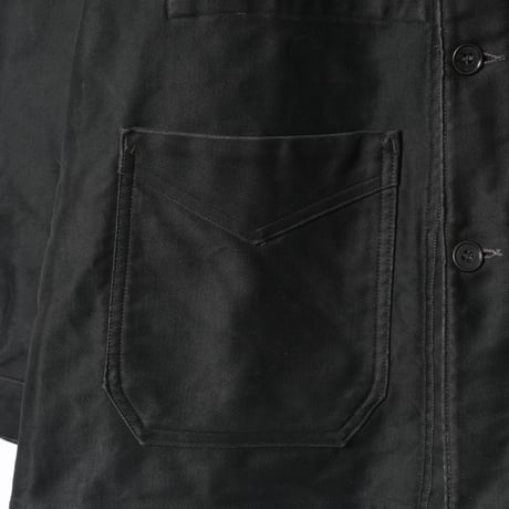 30-40s France Vintage L' Inusable Black Moleskin Work Jacket