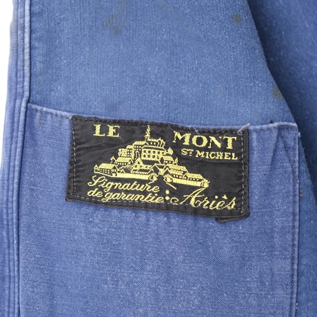 40s France Vintage Le Mont St Michel Blue Moleskin Work Jacket