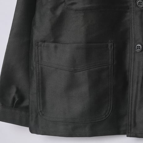 40-50s France Vintage Adolphe Lafont Black Moleskin Work Jacket Dead Stock