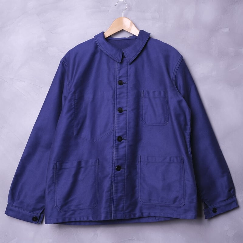 50-60s BARBE BLEUE Blue Moleskin Jacket Dead S...