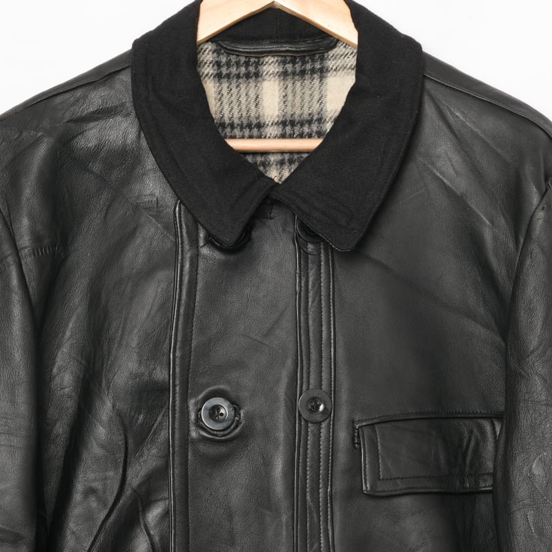 70s France Vintage GVF Leather Jacket Wool Coll