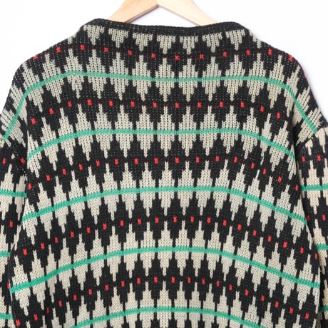 60s France Vintage Boat Neck Patterned All Over Knit