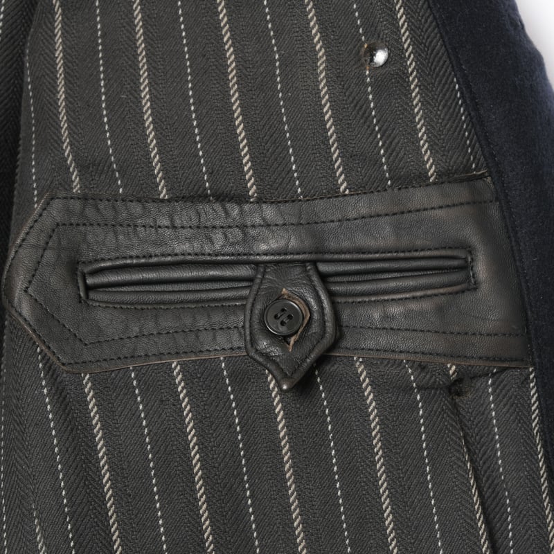 60s France Vintage Leather Jacket Wool Collar(C