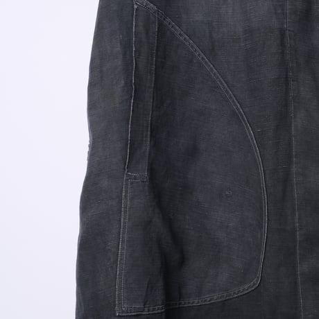 30-40s France Vintage SALACHE Black Linen  Maquignon Coat Size 60L