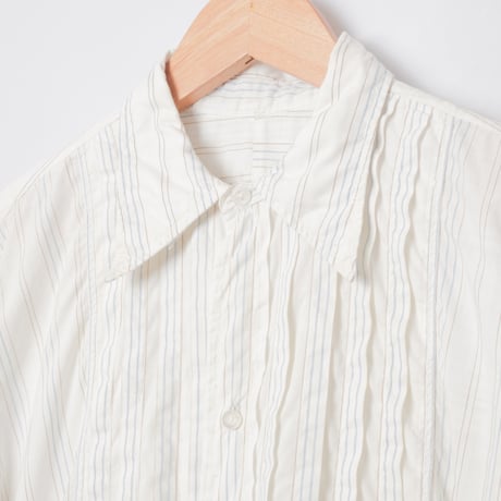 40-50s France Vintage Blue Striped Cotton Dress Shirt