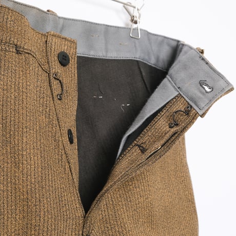 50-60s France Vintage Le Tres souple Brown Cotton Pique Hunting Trousers Dead Stock