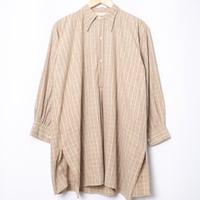 30-40s France Vintage Cotton Granpa Checked Shirt Beige