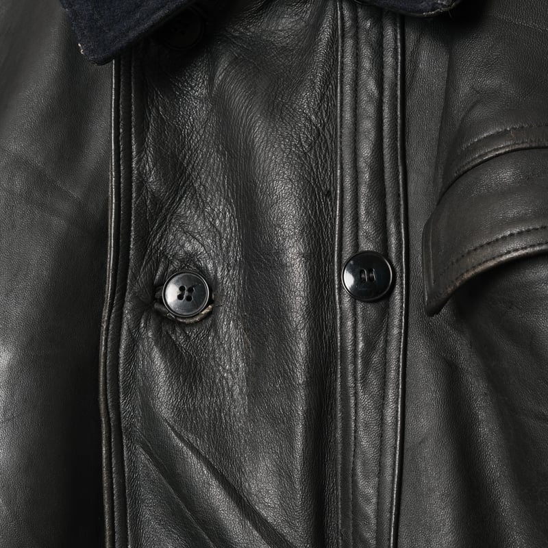 50s-60s France Vintage Leather Jacket Wool Coll