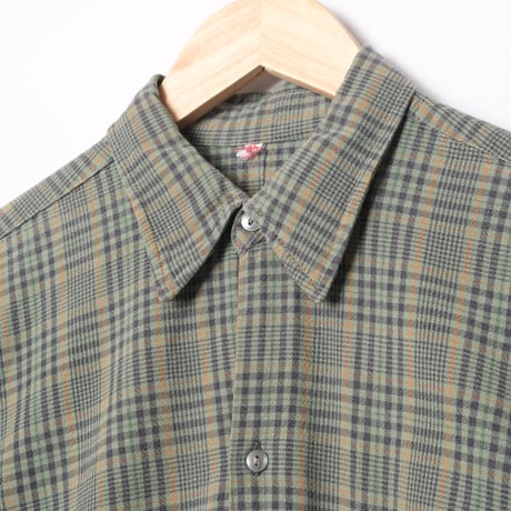 40-50s France Vintage Checked Granpa Shirt Green × Navy