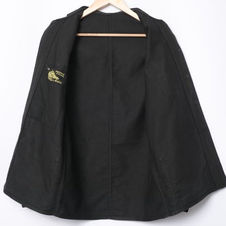 40s France Vintage Le Mont Saint Michel Black Moleskin Work Jacket