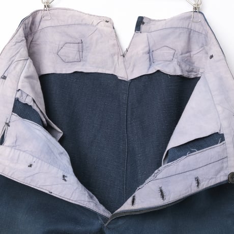 -30s France Vintage Fireman Indigo Linen HBT Trousers