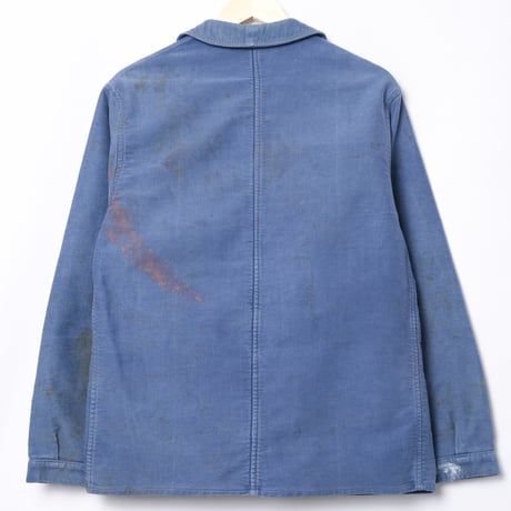 40s France Vintage Le Mont St Michel Blue Moleskin Work Jacket