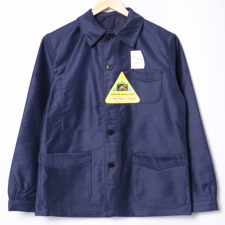 40s France Vintage Le Mont Saint Michel Blue Moleskin Work Jacket Dead Stock Vpocket