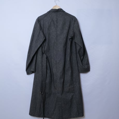 40-50s French Vintage  Black Chambray Atelier Coat  Cotton Linen Size 46 Dead Stock