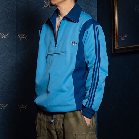 70-80s Vintage adidas Half Zip Pullover Light Blue × Navy
