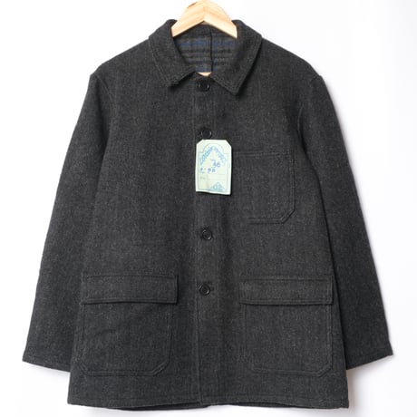 50-60s France Vintage LOiSiR SPORT Herringbone Wool Farmers Work Jacket Size 46 Dead Stock