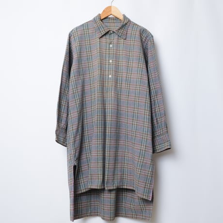 40-50s French Vintage Cotton  Granpa Check Shirts Green×Orange 2