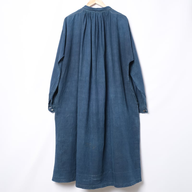 French Vintage Biaude Indigolinen フルオープン 20Century French Antique Indigo linen maquignon coat biaude