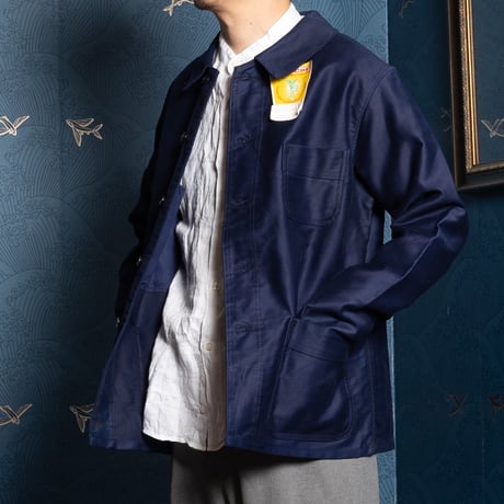 60s France Vintage A St Michel Blue Moleskin Work Jacket Dead Stock