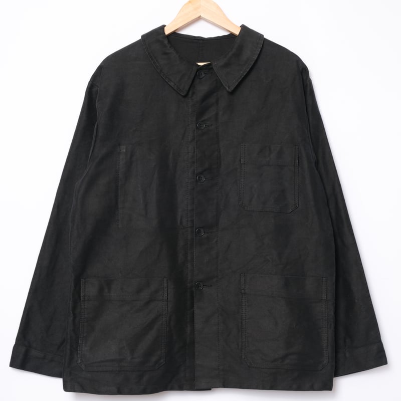 上品に　80s　フランス製　dolmen　ブラックモールスキン　アート刺繍　黒 30's】French Vintage Black Moleskin Work Jacket 