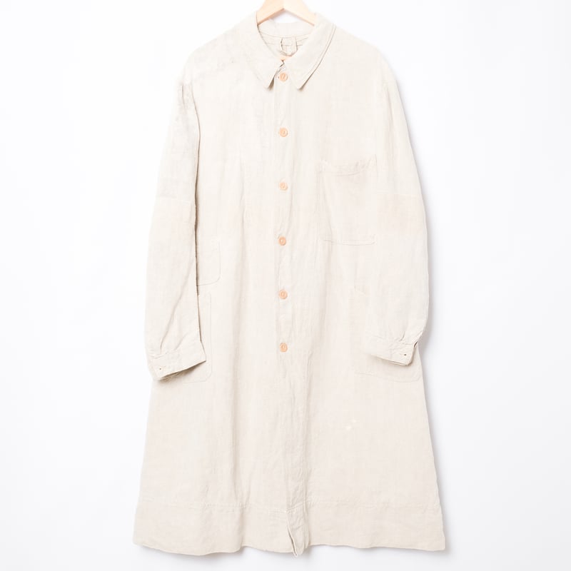 30-40s France Vintage Linen Coat With Chin Stra