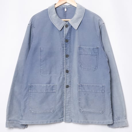 50s France Vintage Adolphe Lafont Blue Moleskin Work Jacket