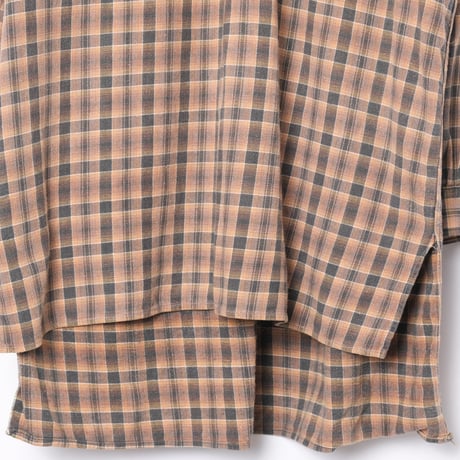 40-50s France Vintage Checked Granpa Shirt Orange × Dark Brown