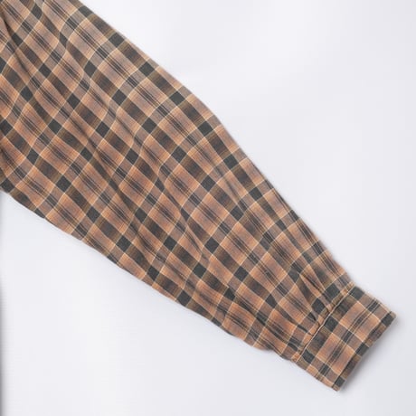 40-50s France Vintage Checked Granpa Shirt Orange × Dark Brown