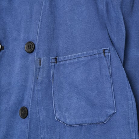 30s France Vintage Adolphe Lafont Blue Moleskin Double Breasted Work Jacket