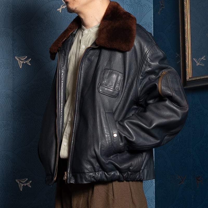 French Army Pilot Leather Jacket (Navy) | Ugla