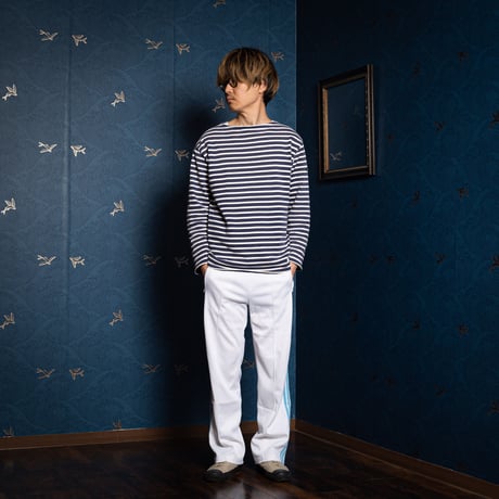 70-80s Vintage adidas Ventex Track Trousers White × Light Blue (Made in France)