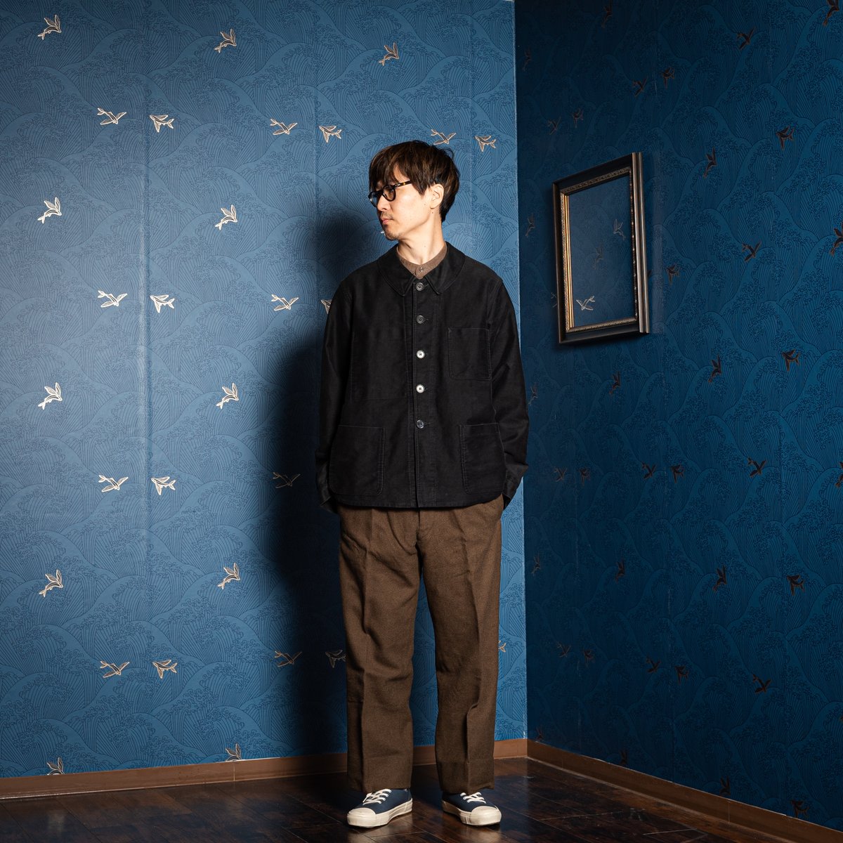 40-50s France Vintage OKOK Black Moleskin Jacke 40-50s France Vintage OKOK Black Moleskin Jacke