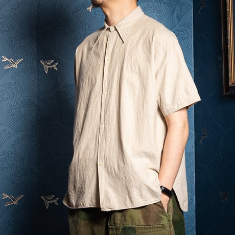40-50s France Vintage Cotton Linen Short Sleeve Shirt