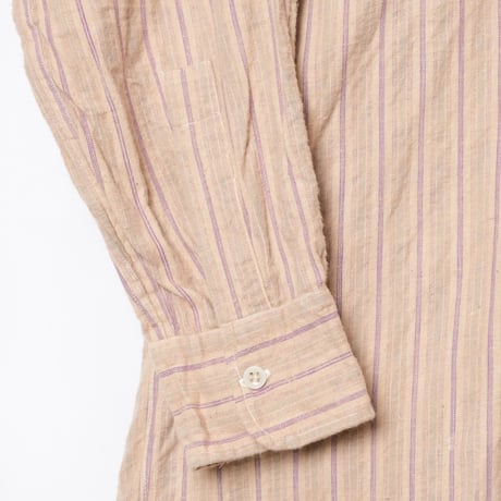 30-40s France Vintage Cotton Stripe Granpa Shirts Purple × Light Blue