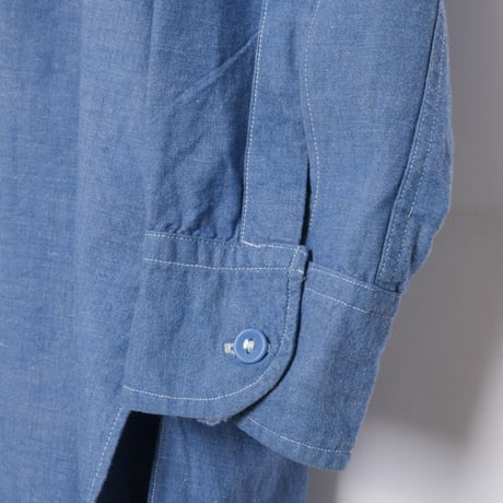 40-50s French Vintage Blue Chambray Cotton Granpa Shirts 2