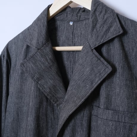 40-50s French Vintage  Black Chambray Atelier Coat  Cotton Linen Size 46 Dead Stock