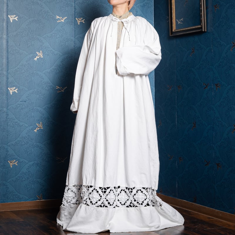 Early 1900s France Antique Cotton Church Smock