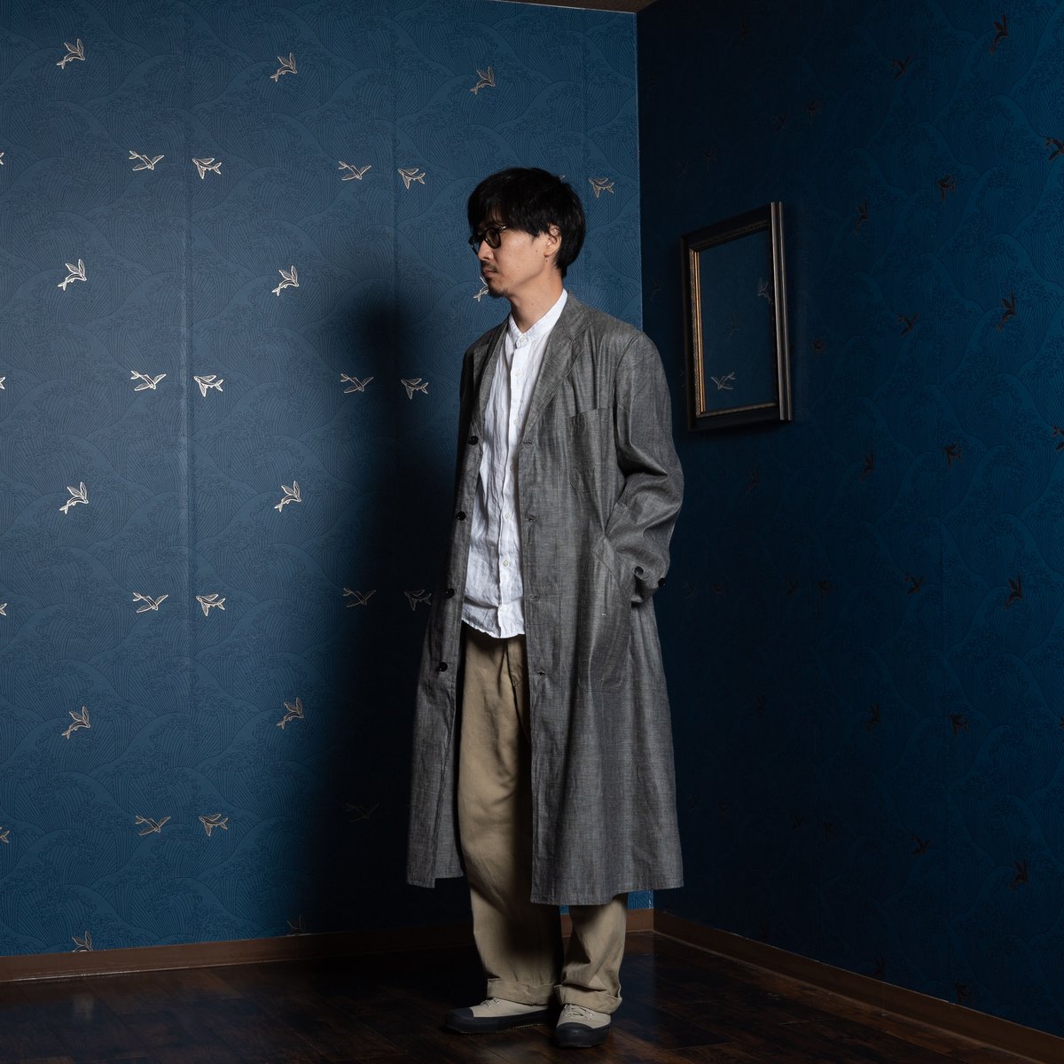 50s～60sAu Molinelブラックシャンブレーコートユーロ古着