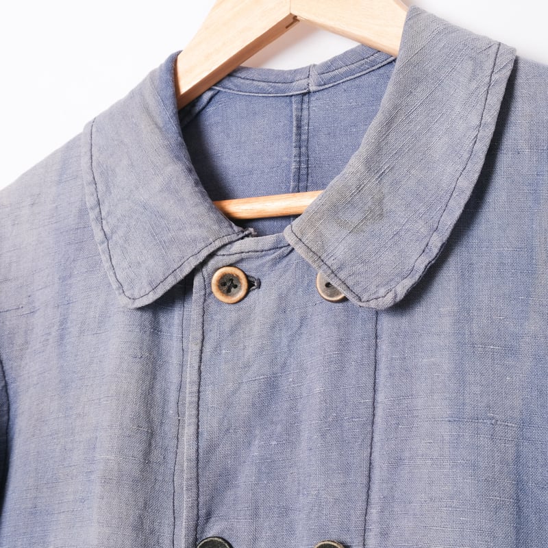 30s France Vintage Indigo Linen Double Breast 30s France Vintage Indigo Linen Double Breast