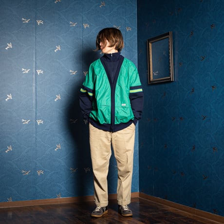 80s Vintage adidas Ventex Green × Navy Track Jacket Dead Stock (Made in France)